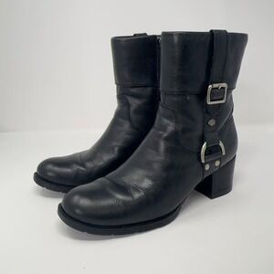 Harley Davidson Sadie Riding Boots Women's Size 8 Black Leather Buckle Zip Up